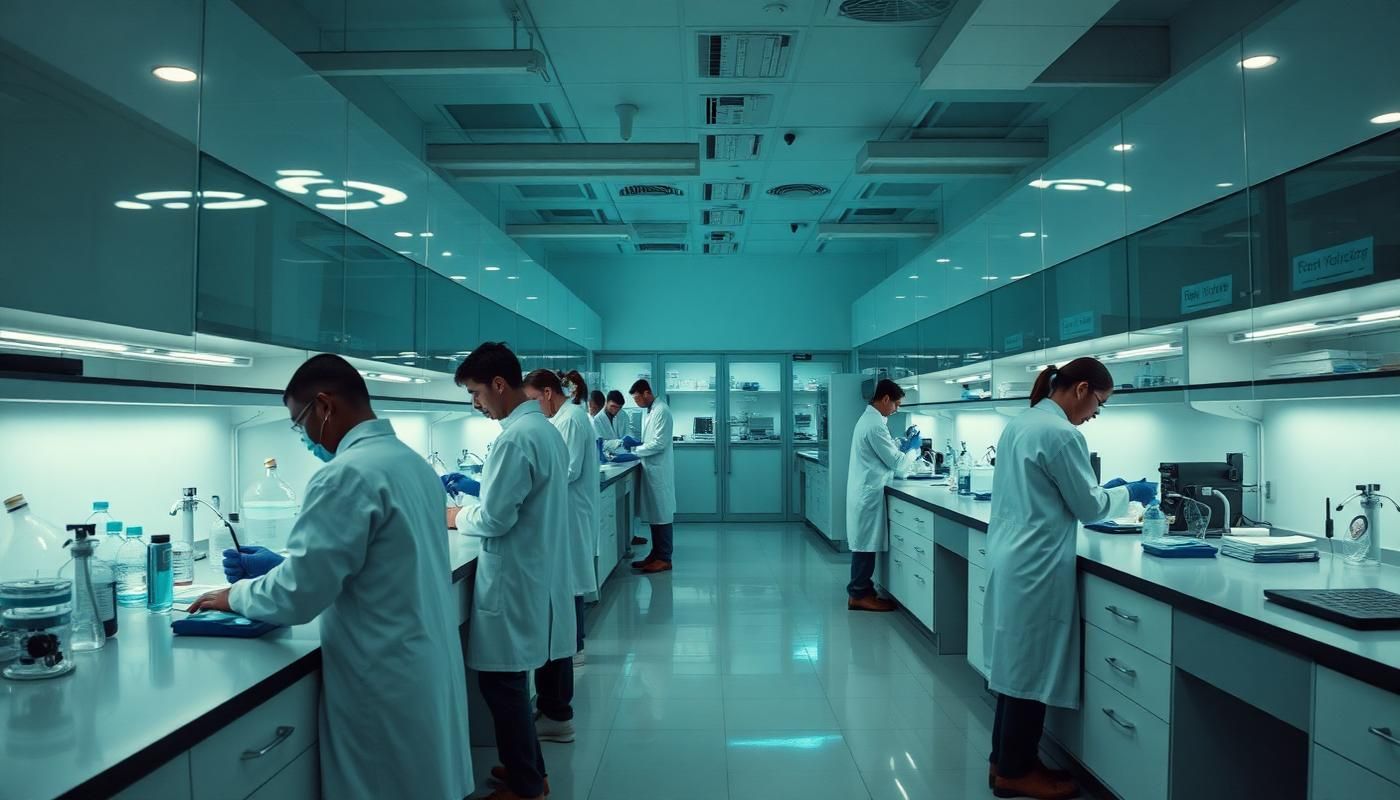 Helixara scientists working at laboratory benches